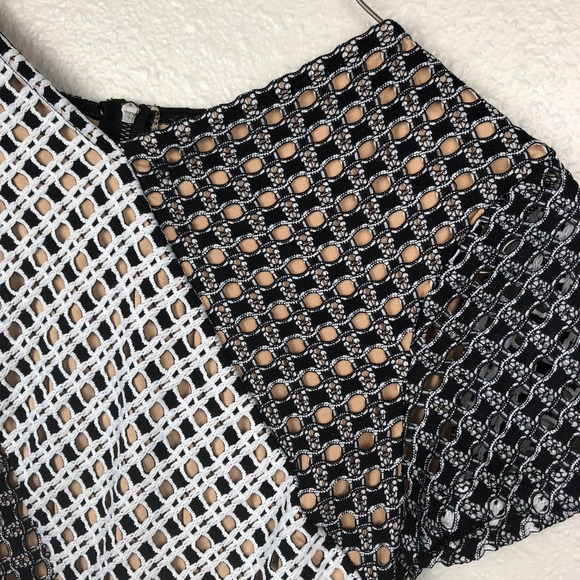 BCBGMAXAZRIA Color Block Eyelet Black & White Peplum Top - Picture 7 of 7